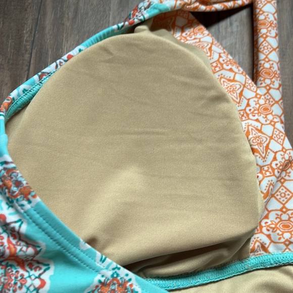 Cabana Life Teal/Orange Printed One Piece Bathing Suit - Picture 9 of 10
